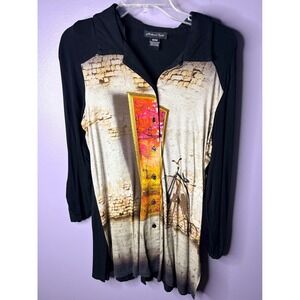Michael Tyler Women's M/M Black Long Sleeve Tunic Top Graphic‎ Print Bicycle Art
